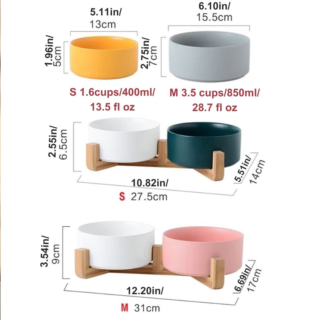Double Ceramic Pet Bowl - Dog Feeding and Water Bowl - Ideal for Puppy, Small Dogs Feeder Product Supplies
