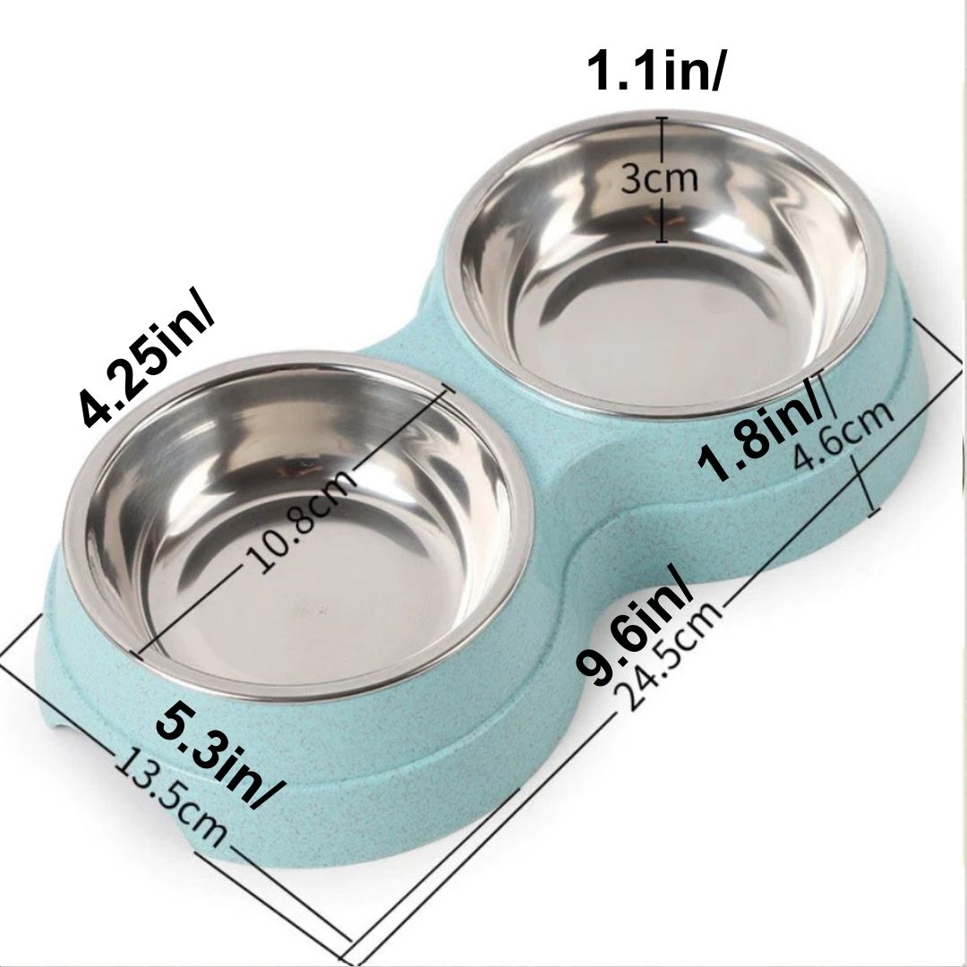 Puppy Double Pet Bowls - Dog Food Dish Feeder and Water Pet Drinking Dish Stainless Steel