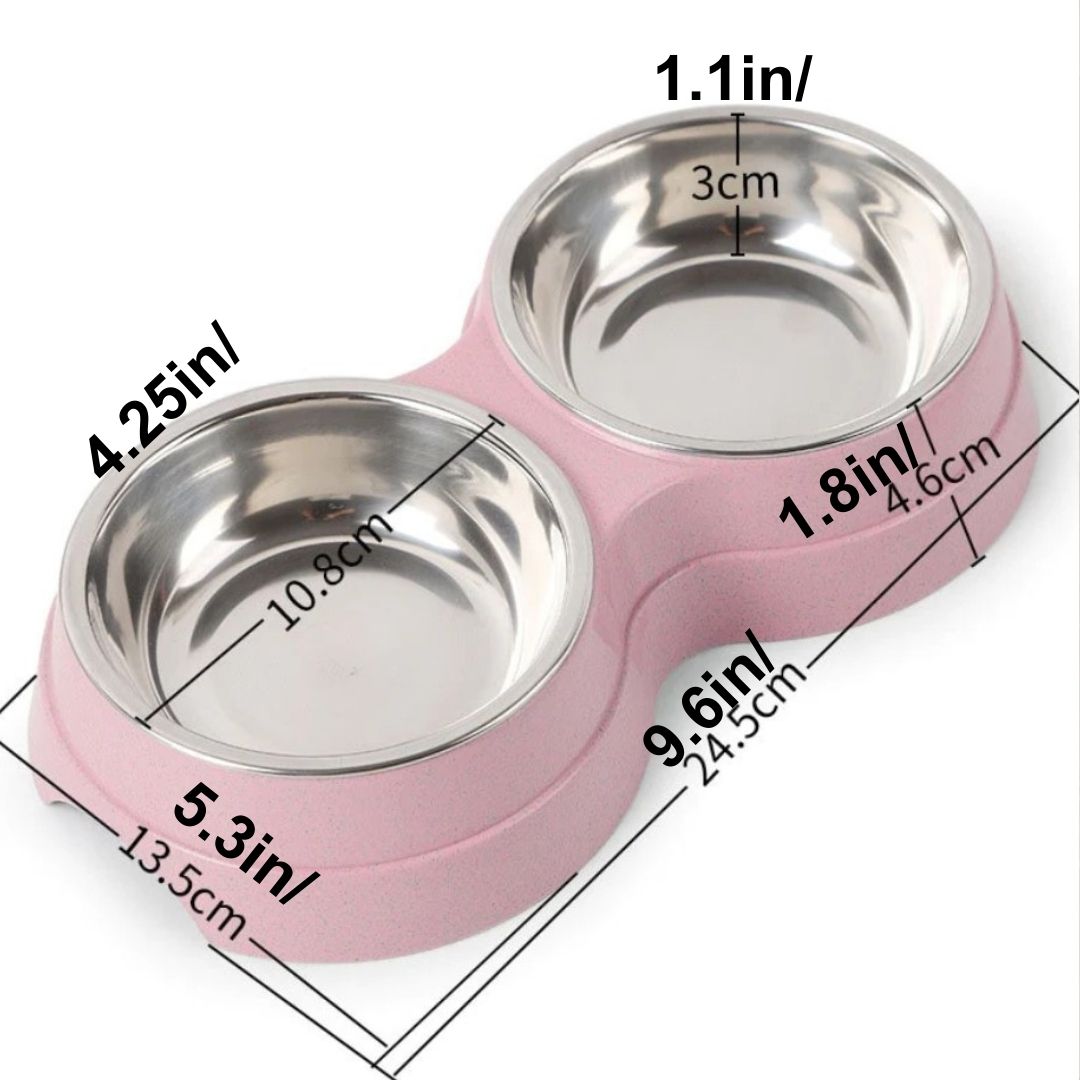 Puppy Double Pet Bowls - Dog Food Dish Feeder and Water Pet Drinking Dish Stainless Steel