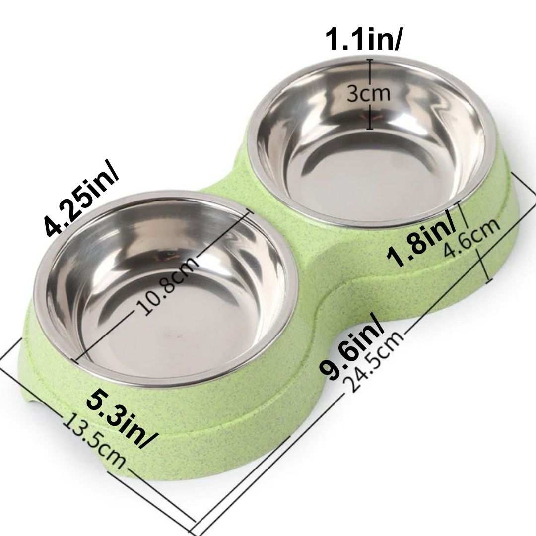 Puppy Double Pet Bowls - Dog Food Dish Feeder and Water Pet Drinking Dish Stainless Steel
