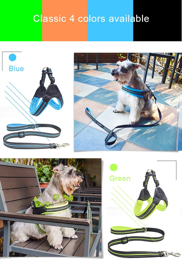 Adjustable Dog Harness with Reflective Strips - Breathable Nylon Mesh - Pet Collar Matching Leash for Dogs (Leash Sold Separately)