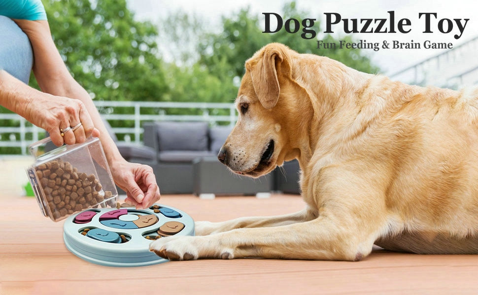 Interactive Slow Feeder Dog Puzzle Toy with Turntable Food Dispenser for IQ and Training, Perfect for Dogs to Slowly Eat and Increase Mental Stimulation