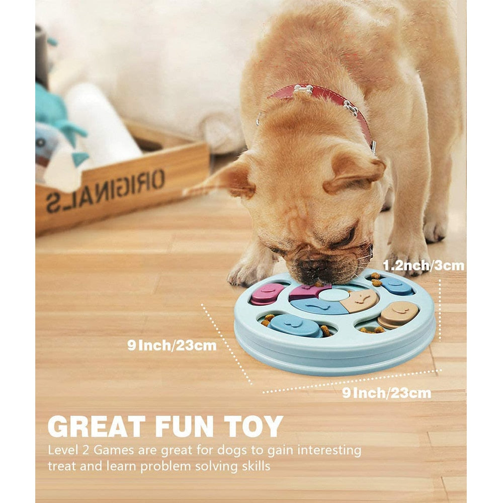 Interactive Slow Feeder Dog Puzzle Toy with Turntable Food Dispenser for IQ and Training, Perfect for Dogs to Slowly Eat and Increase Mental Stimulation