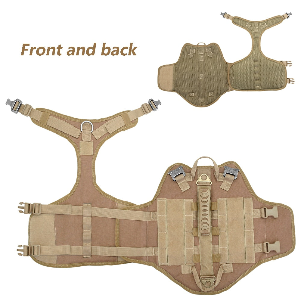 Military Tactical Dog Harness - No Pull, Training, Hiking, Molle Vest with Pouches for Medium and Large Dogs
