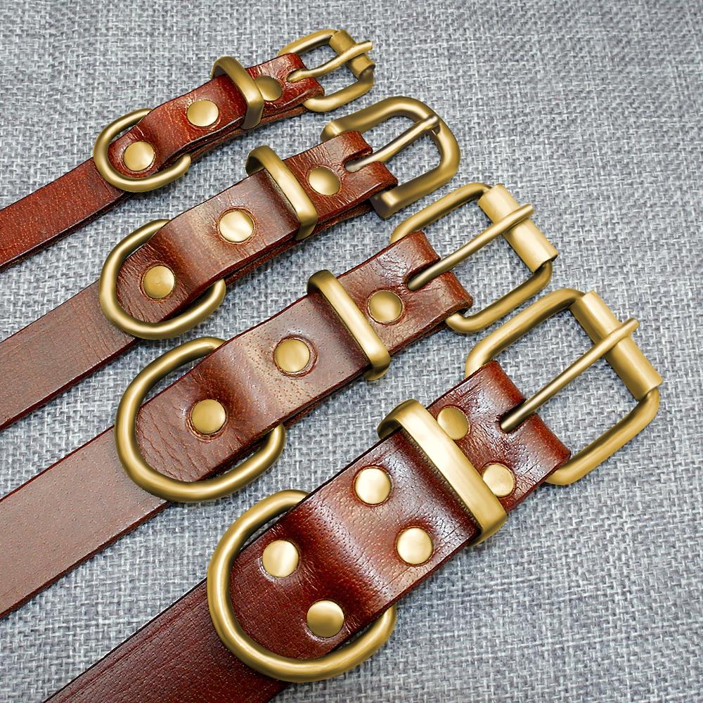 Personalized Leather Dog Collar with ID Nameplate - Custom Engraved Pet Name and Phone Number - Suitable for Small to Medium Dogs