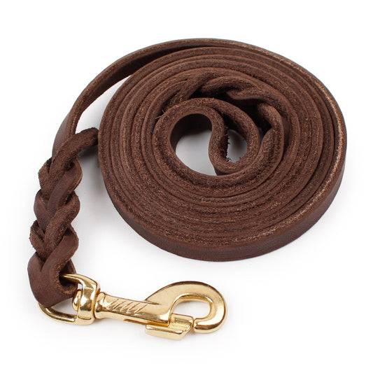 Handmade 1/2'' Brown Leather Dog Leash - Genuine Braided Strap for All Breeds