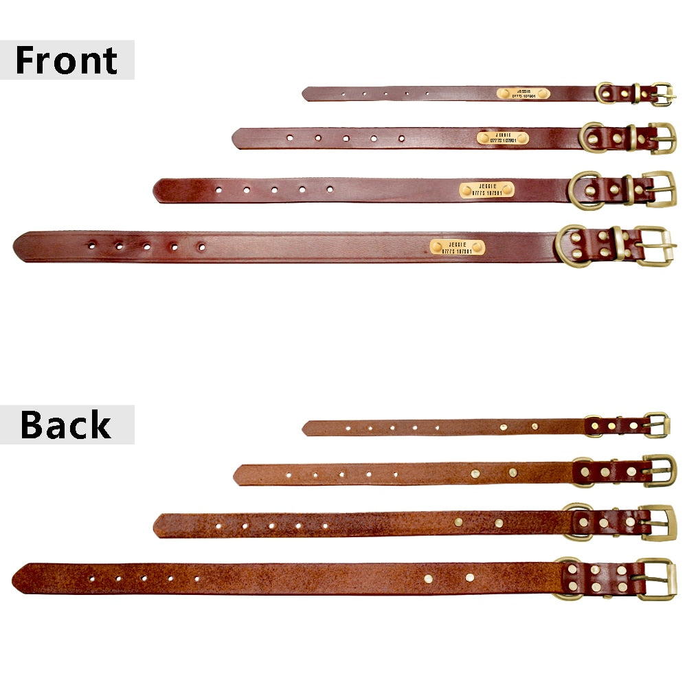 Personalized Leather Dog Collar with ID Nameplate - Custom Engraved Pet Name and Phone Number - Suitable for Small to Medium Dogs