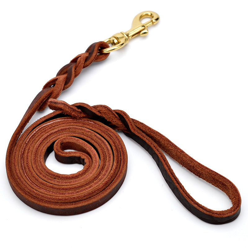 Handmade 1/2'' Brown Leather Dog Leash - Genuine Braided Strap for All Breeds