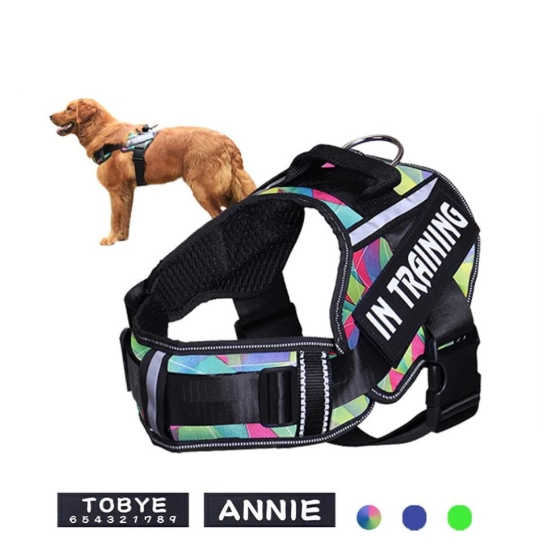 Personalized Reflective Dog Harness - Adjustable, Breathable and No-Pull Nylon Vest with Neck Guard