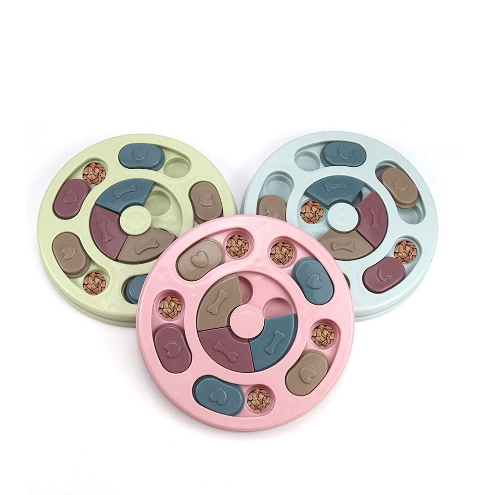 Interactive Slow Feeder Dog Puzzle Toy with Turntable Food Dispenser for IQ and Training, Perfect for Dogs to Slowly Eat and Increase Mental Stimulation