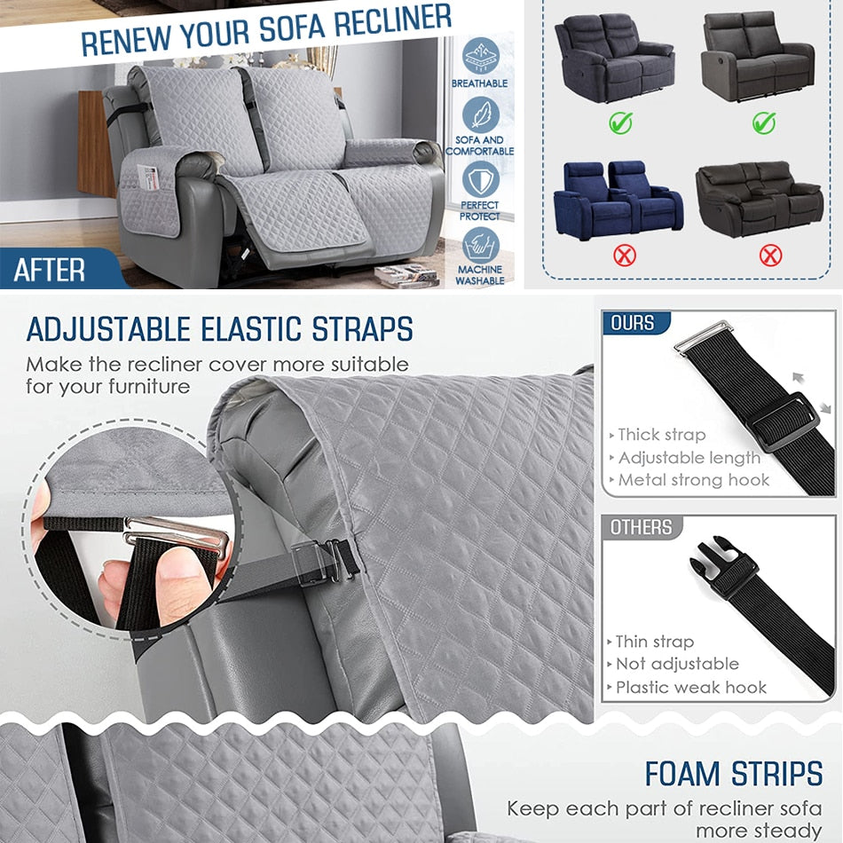 Reversible Recliner Sofa Cover for 1/2/3 Seaters - Pet-Friendly Furniture Protector for Living Room Armchair
