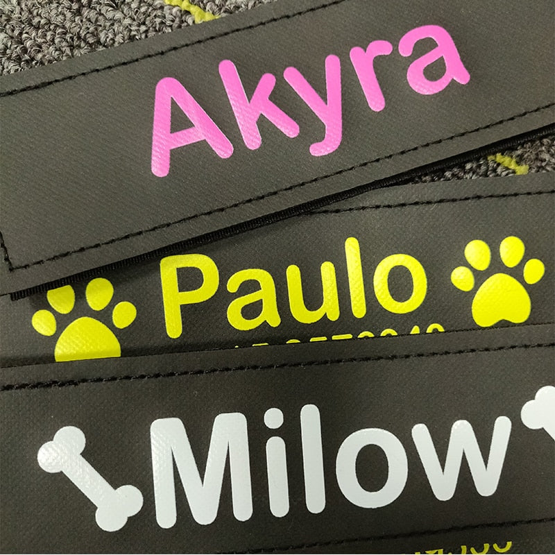 Personalized Velcro Dog Name Tag with Reflective Stickers for K9 Dog Harness - Set of 2 Customized Labels for Dog Accessories