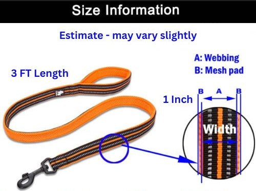 Truelove Reflective 3FT Dog Leash - Nylon Mesh Padded Leash for Outdoor Training and Safety