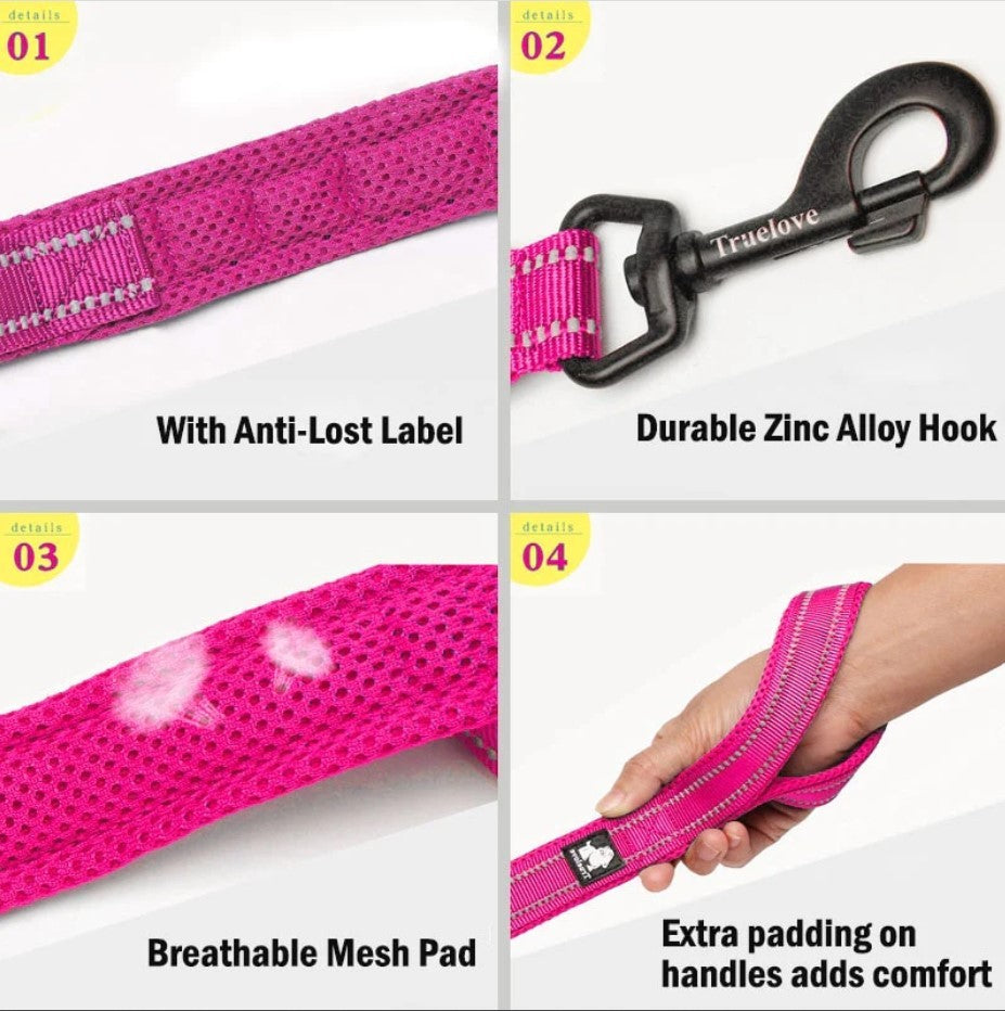 Truelove Reflective 3FT Dog Leash - Nylon Mesh Padded Leash for Outdoor Training and Safety