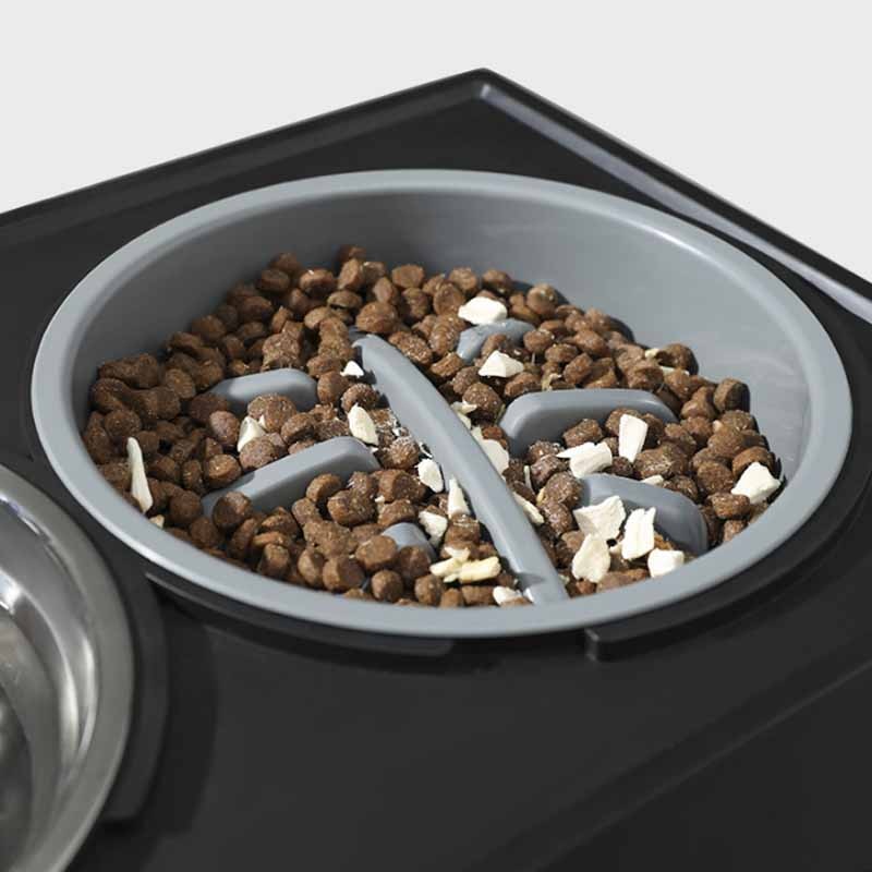 Adjustable Elevated Dog Bowls with Slow Feeder - Raised Food and Water Bowl Stand for Medium to Large Dogs - 3 Height Levels