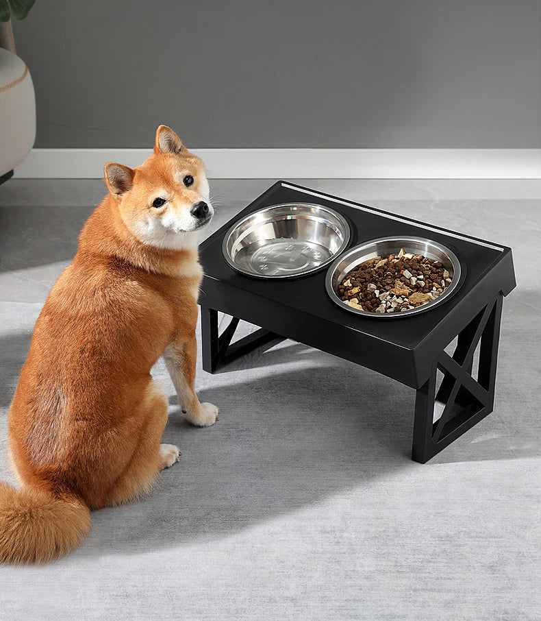 Adjustable Elevated Dog Bowls with Slow Feeder - Raised Food and Water Bowl Stand for Medium to Large Dogs - 3 Height Levels
