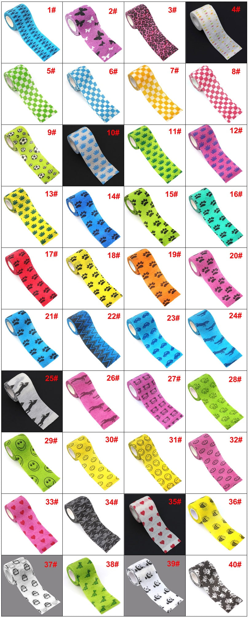 Colorful Printed Medical Elastic Bandage for Pets - Self-Adhesive and Stretchy Therapy Wrap Tape, 15FT Long