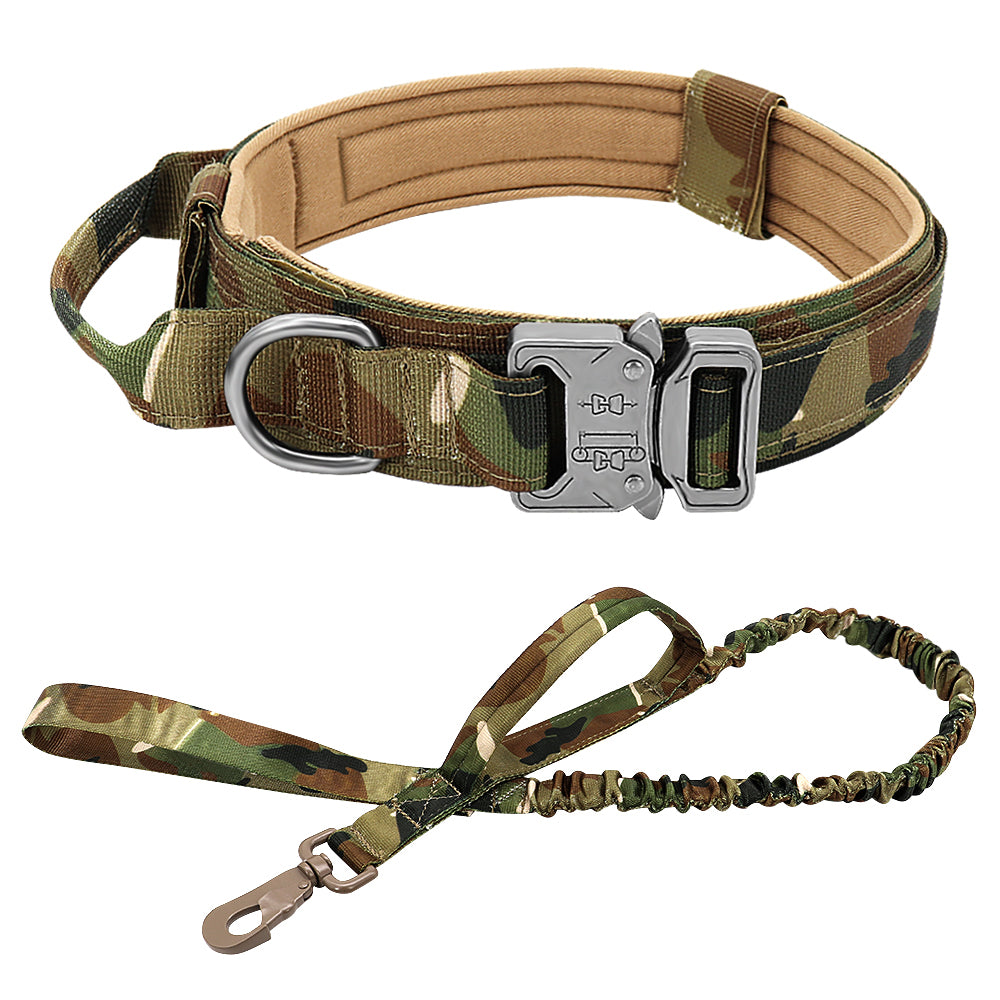Durable Military Tactical Dog Collar Bungee Leash Set Pet Nylon Walking Training Collar For Medium Large Dogs