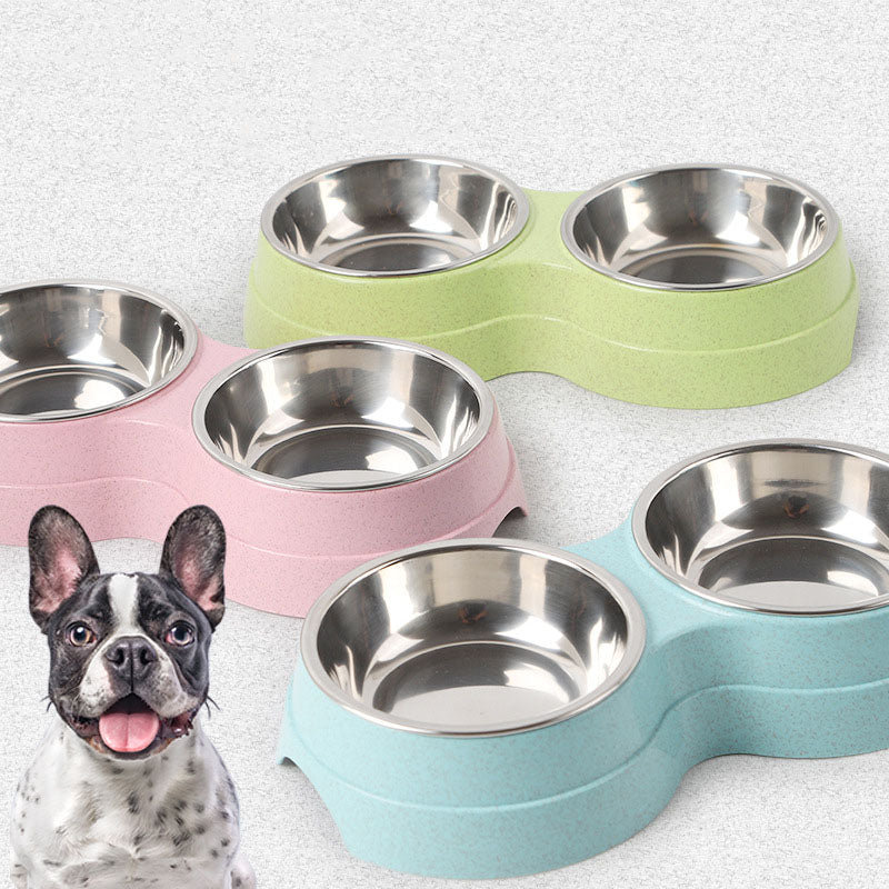 Puppy Double Pet Bowls - Dog Food Dish Feeder and Water Pet Drinking Dish Stainless Steel