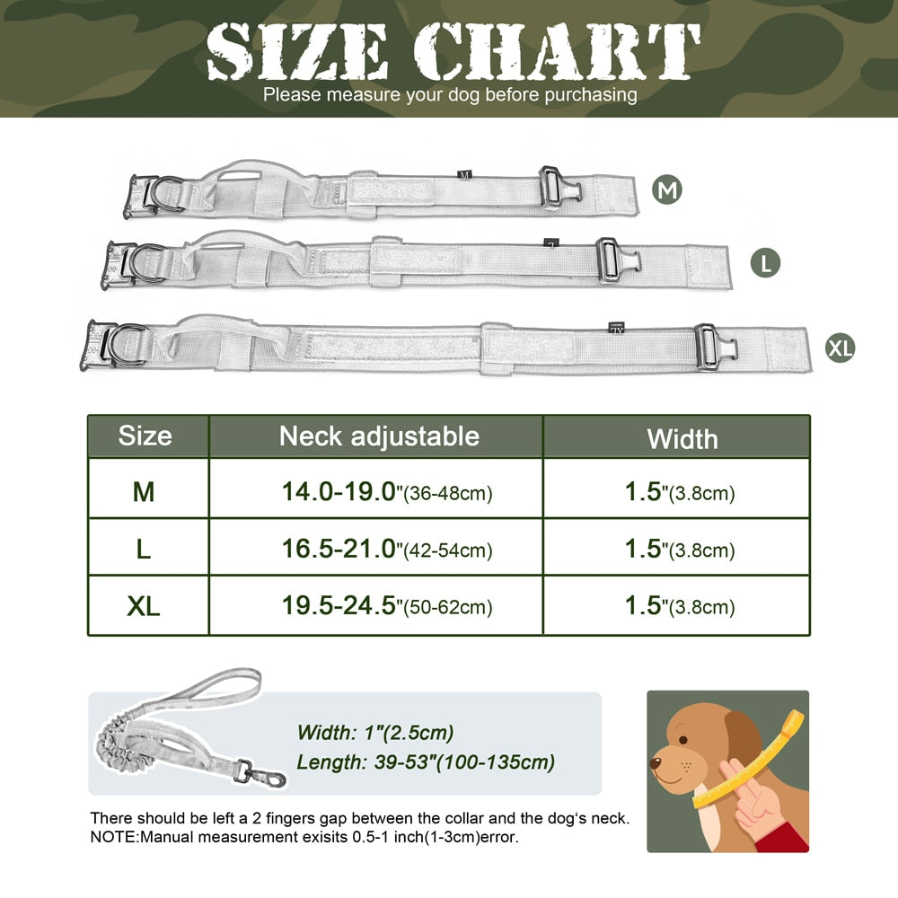 Durable Military Tactical Dog Collar Bungee Leash Set Pet Nylon Walking Training Collar For Medium Large Dogs