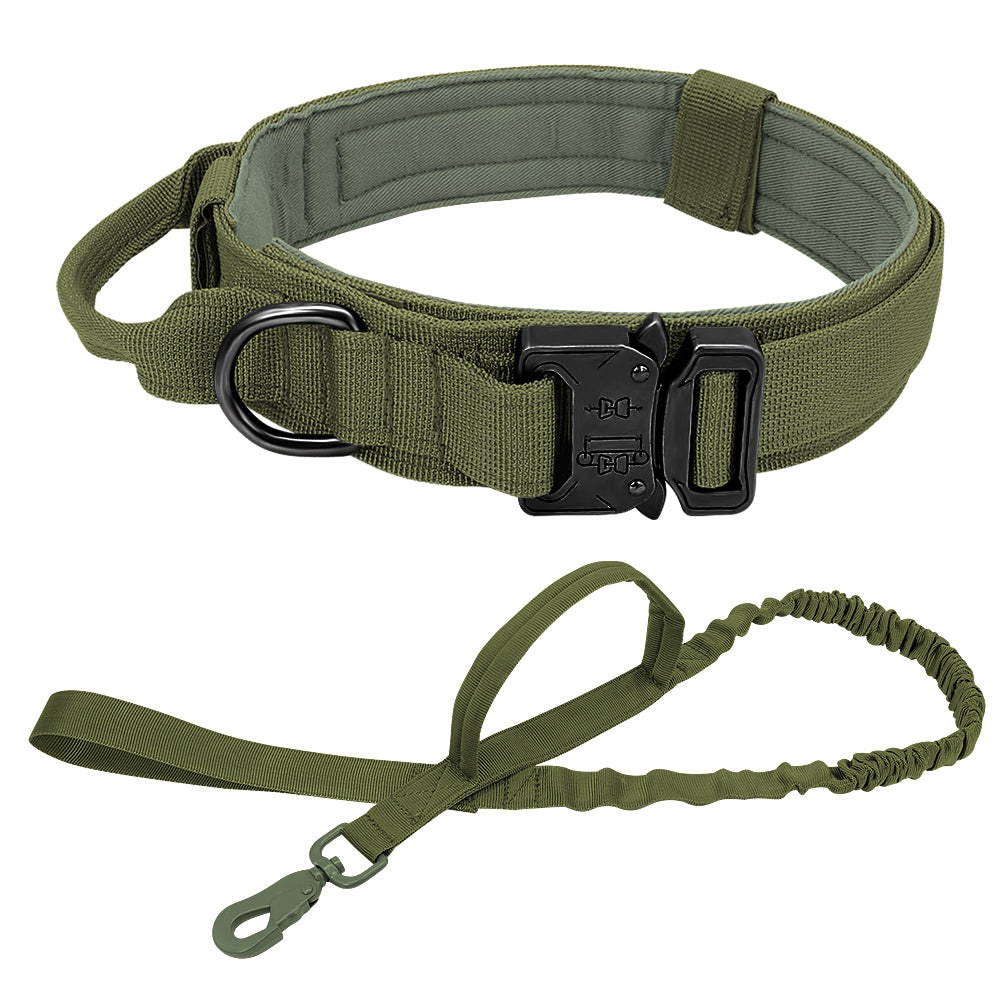 Durable Military Tactical Dog Collar Bungee Leash Set Pet Nylon Walking Training Collar For Medium Large Dogs