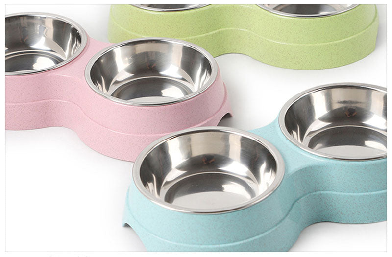 Puppy Double Pet Bowls - Dog Food Dish Feeder and Water Pet Drinking Dish Stainless Steel