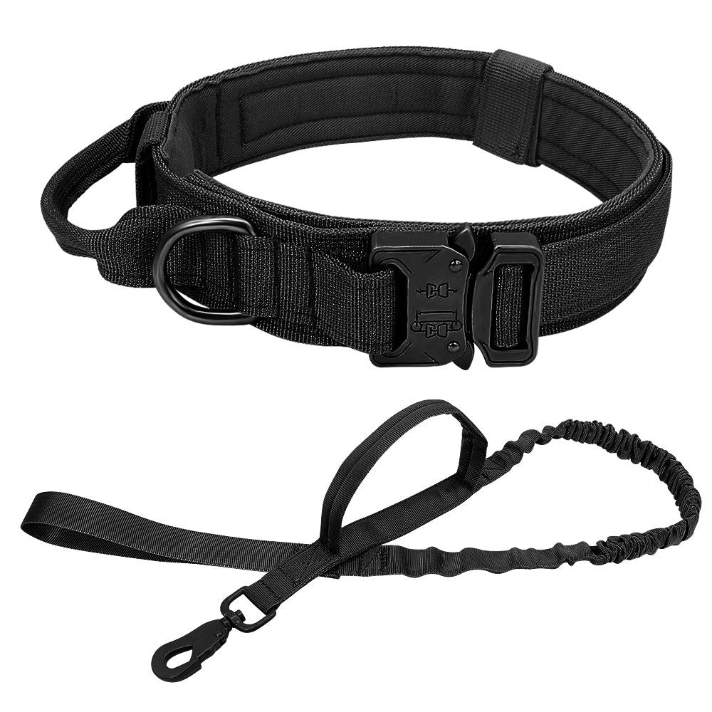 Durable Military Tactical Dog Collar Bungee Leash Set Pet Nylon Walking Training Collar For Medium Large Dogs