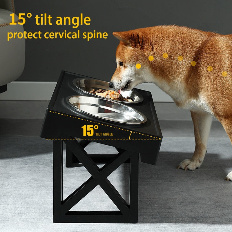 Adjustable Elevated Dog Bowls with Slow Feeder - Raised Food and Water Bowl Stand for Medium to Large Dogs - 3 Height Levels