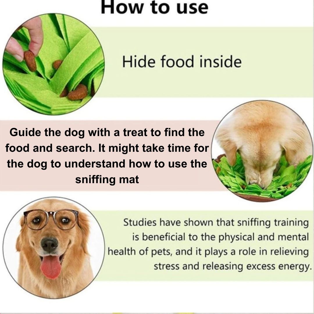 Slow Feeding Snuffle Mat for Dogs - Interactive Puzzle Toy and Smell Training Pad for Nosework - Washable and Food Dispensing - Perfect for Dog Toys