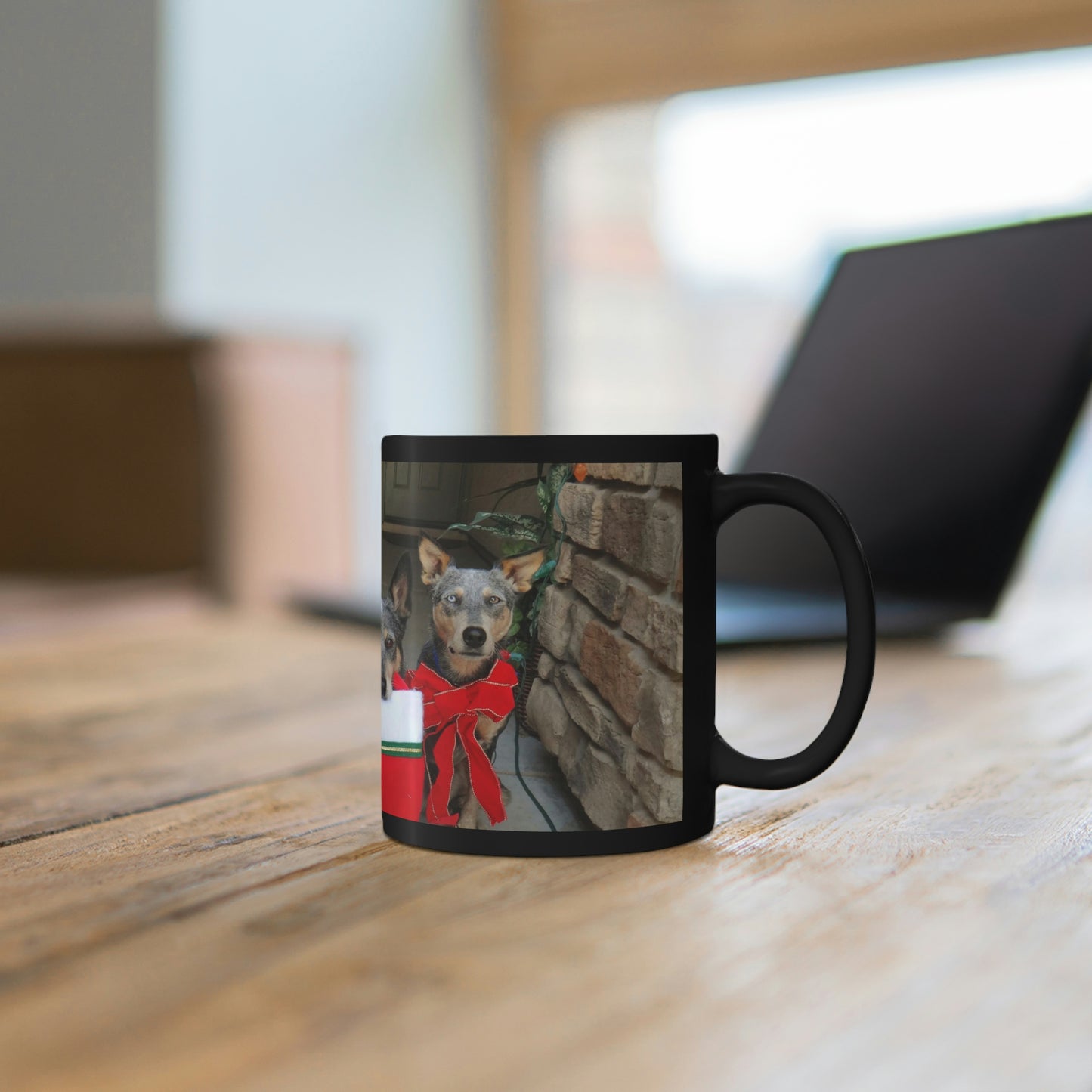 Christmas Dogs 11oz Ceramic Coffee Mug - Adorable Holiday Dogs in Santa Hat, Bow, and Stocking Design