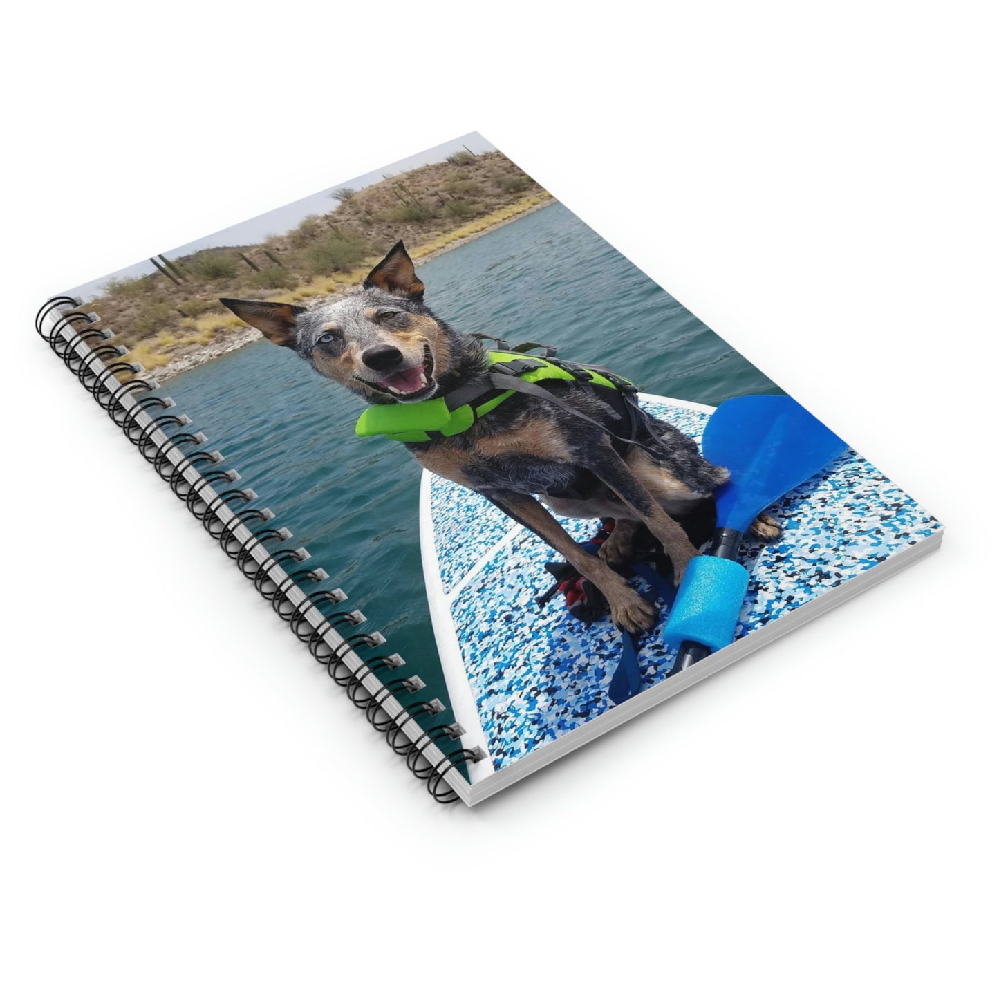 Dog Days at the Lake: Ruled Line Spiral Notebook with an Australian Cattle Dog on a SUP Board