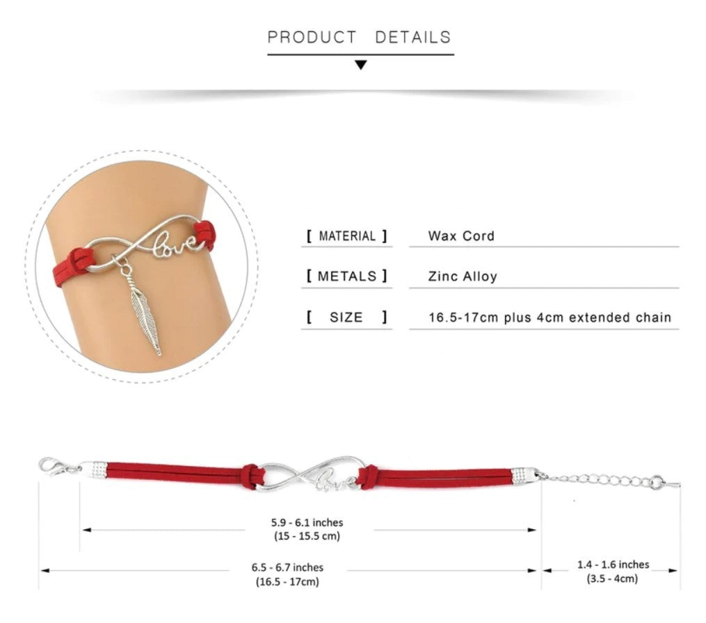 Dog Paws Best Friends Heart Animal Infinity Love Charm Bracelets Jewelry - Unisex Gift in 11 Colors