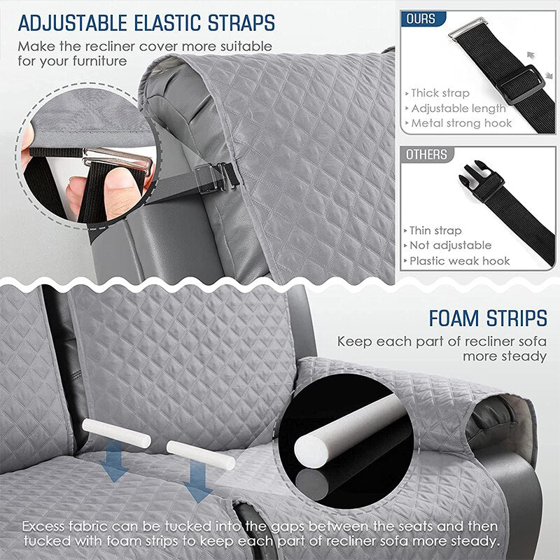 Reversible Recliner Sofa Cover for 1/2/3 Seaters - Pet-Friendly Furniture Protector for Living Room Armchair