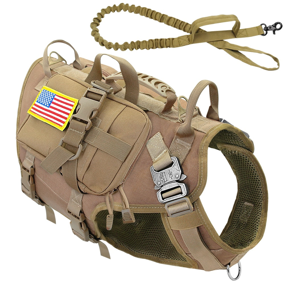 Military Tactical Dog Harness - No Pull, Training, Hiking, Molle Vest with Pouches for Medium and Large Dogs