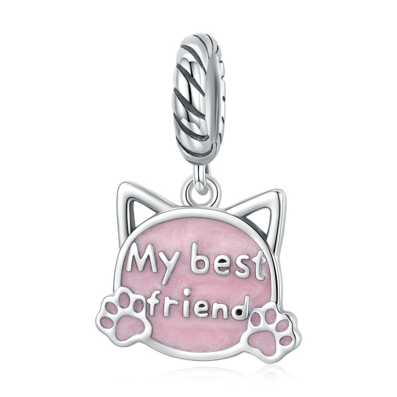Puppy Dog Charm 925 Sterling Silver Heart Paw Pendant Bead for DIY Bracelet or Necklace - Fine Jewelry for Pet Lovers