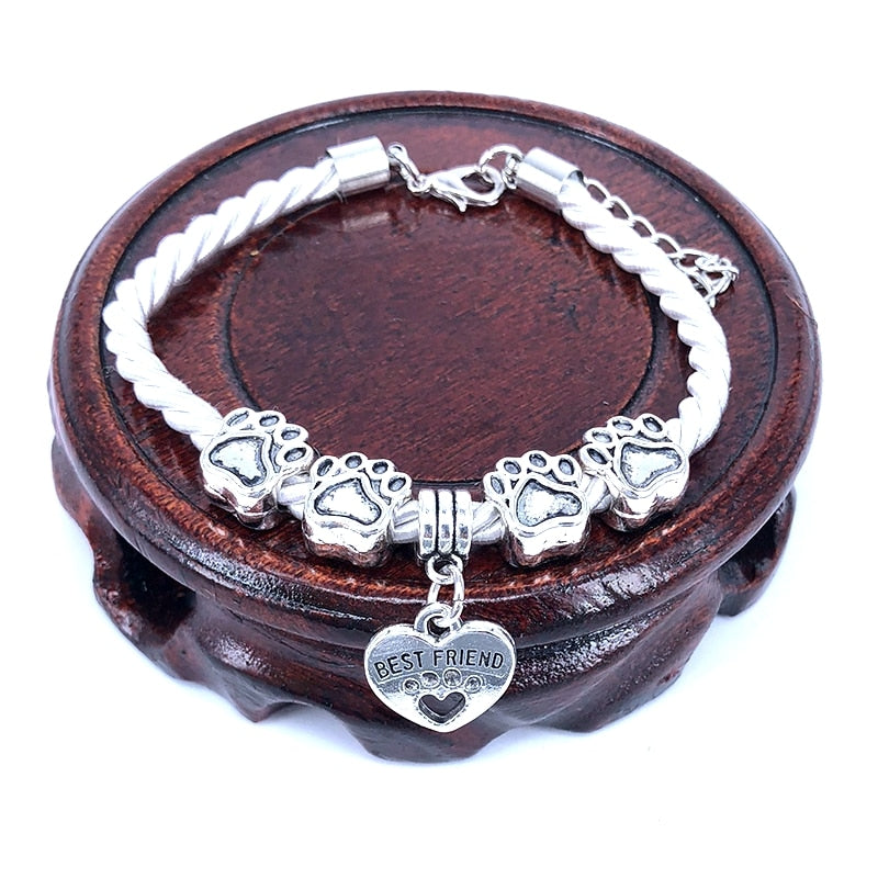 Hand-Woven 8 Colors Rope Chain Bracelet for Women - Best Friend Dog Paw Charm Bracelet for Pet Lovers