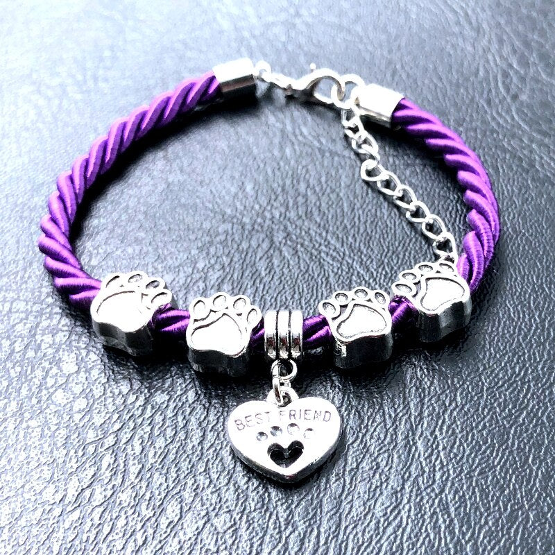 Hand-Woven 8 Colors Rope Chain Bracelet for Women - Best Friend Dog Paw Charm Bracelet for Pet Lovers