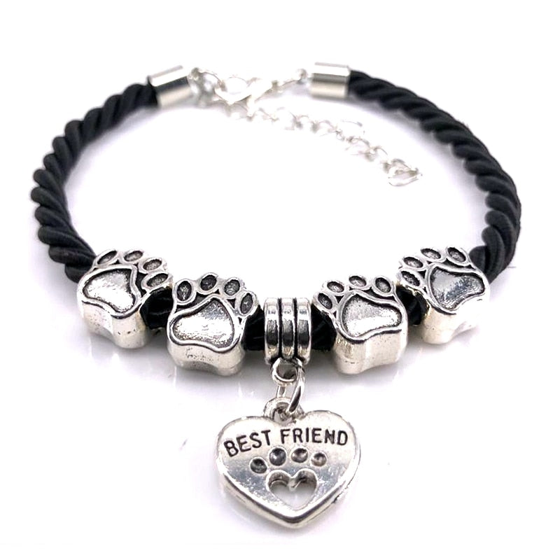 Hand-Woven 8 Colors Rope Chain Bracelet for Women - Best Friend Dog Paw Charm Bracelet for Pet Lovers