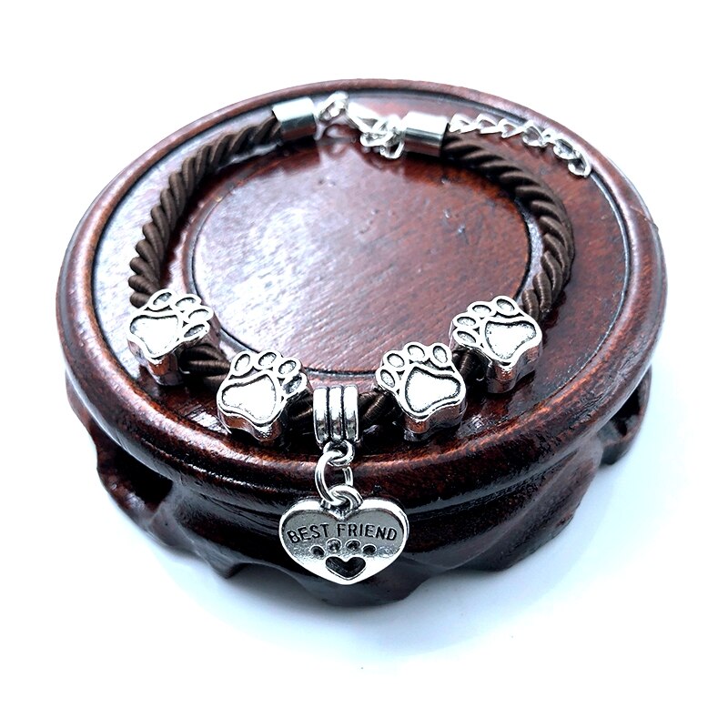 Hand-Woven 8 Colors Rope Chain Bracelet for Women - Best Friend Dog Paw Charm Bracelet for Pet Lovers