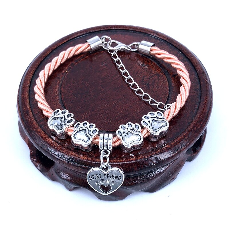 Hand-Woven 8 Colors Rope Chain Bracelet for Women - Best Friend Dog Paw Charm Bracelet for Pet Lovers