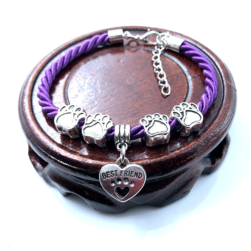 Hand-Woven 8 Colors Rope Chain Bracelet for Women - Best Friend Dog Paw Charm Bracelet for Pet Lovers