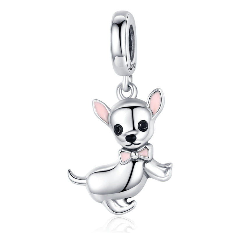 Puppy Dog Charm 925 Sterling Silver Heart Paw Pendant Bead for DIY Bracelet or Necklace - Fine Jewelry for Pet Lovers