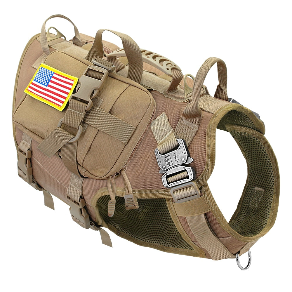 Military Tactical Dog Harness - No Pull, Training, Hiking, Molle Vest with Pouches for Medium and Large Dogs