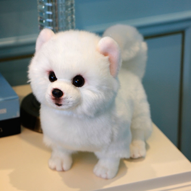 Pomeranian Dog Plush Toy - Realistic Stuffed Animal for Pet Lovers and Home Décor in Snow White Color