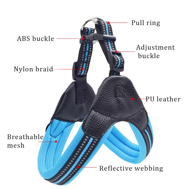 Adjustable Dog Harness with Reflective Strips - Breathable Nylon Mesh - Pet Collar Matching Leash for Dogs (Leash Sold Separately)