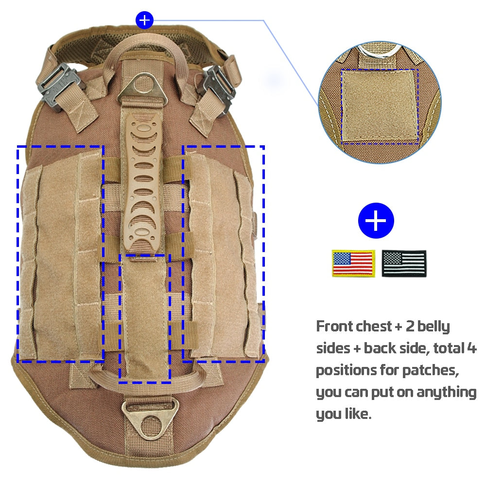 Military Tactical Dog Harness - No Pull, Training, Hiking, Molle Vest with Pouches for Medium and Large Dogs