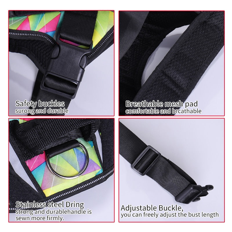 Personalized Reflective Dog Harness - Adjustable, Breathable and No-Pull Nylon Vest with Neck Guard