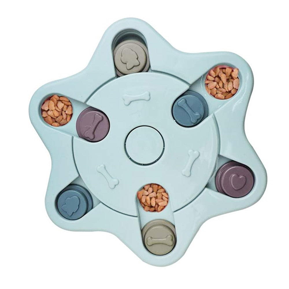 Interactive Slow Feeder Dog Puzzle Toy with Turntable Food Dispenser for IQ and Training, Perfect for Dogs to Slowly Eat and Increase Mental Stimulation