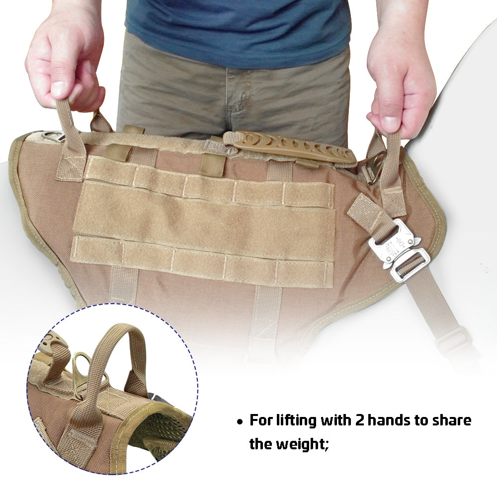 Military Tactical Dog Harness - No Pull, Training, Hiking, Molle Vest with Pouches for Medium and Large Dogs