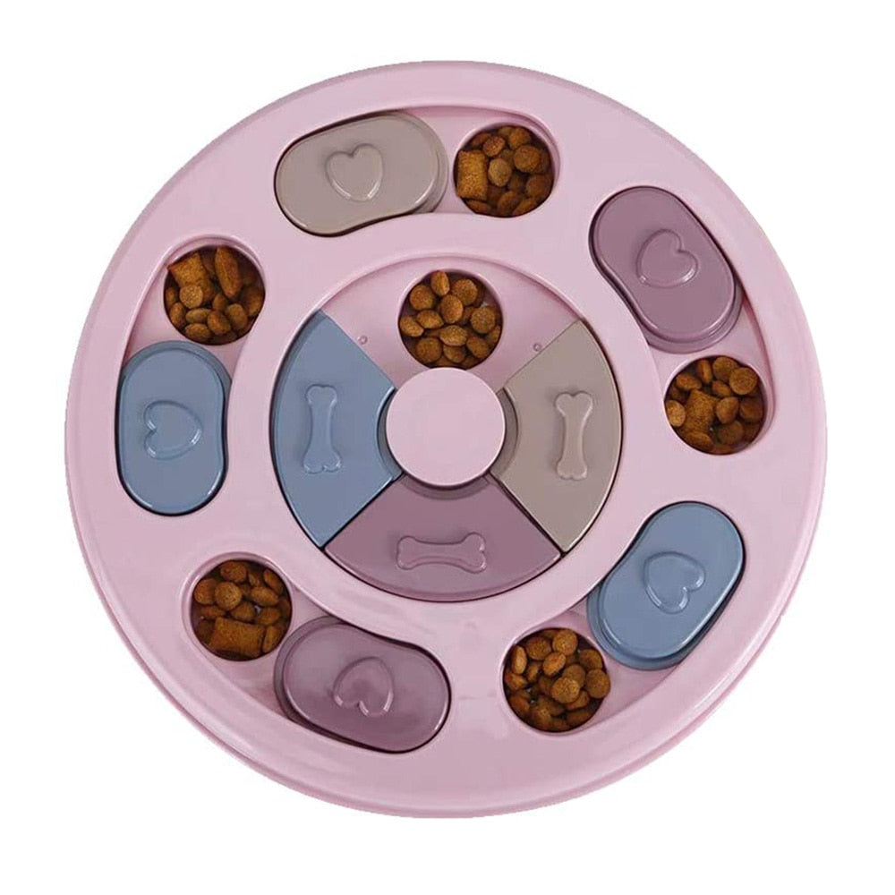 Interactive Slow Feeder Dog Puzzle Toy with Turntable Food Dispenser for IQ and Training, Perfect for Dogs to Slowly Eat and Increase Mental Stimulation